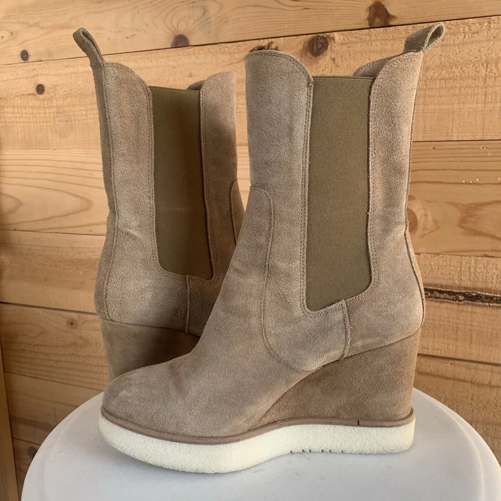 Anthropology Renatta Women's Suede‎ Wedge Chelsea Boots Sz7.5(38) made In Spain